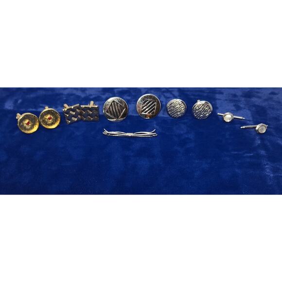 Vintage Cufflink Tie Clip Lot of 6 Silver Gold‎ Pattern Rhinestone - Picture 1 of 16